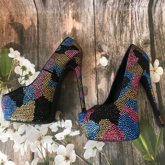 Steve Madden Colorful Rhinestone Platform Heels - Picture 5 of 7